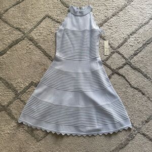 ELIZA J POWDER BLUE SWEATER fit flare DRESS high neck small new